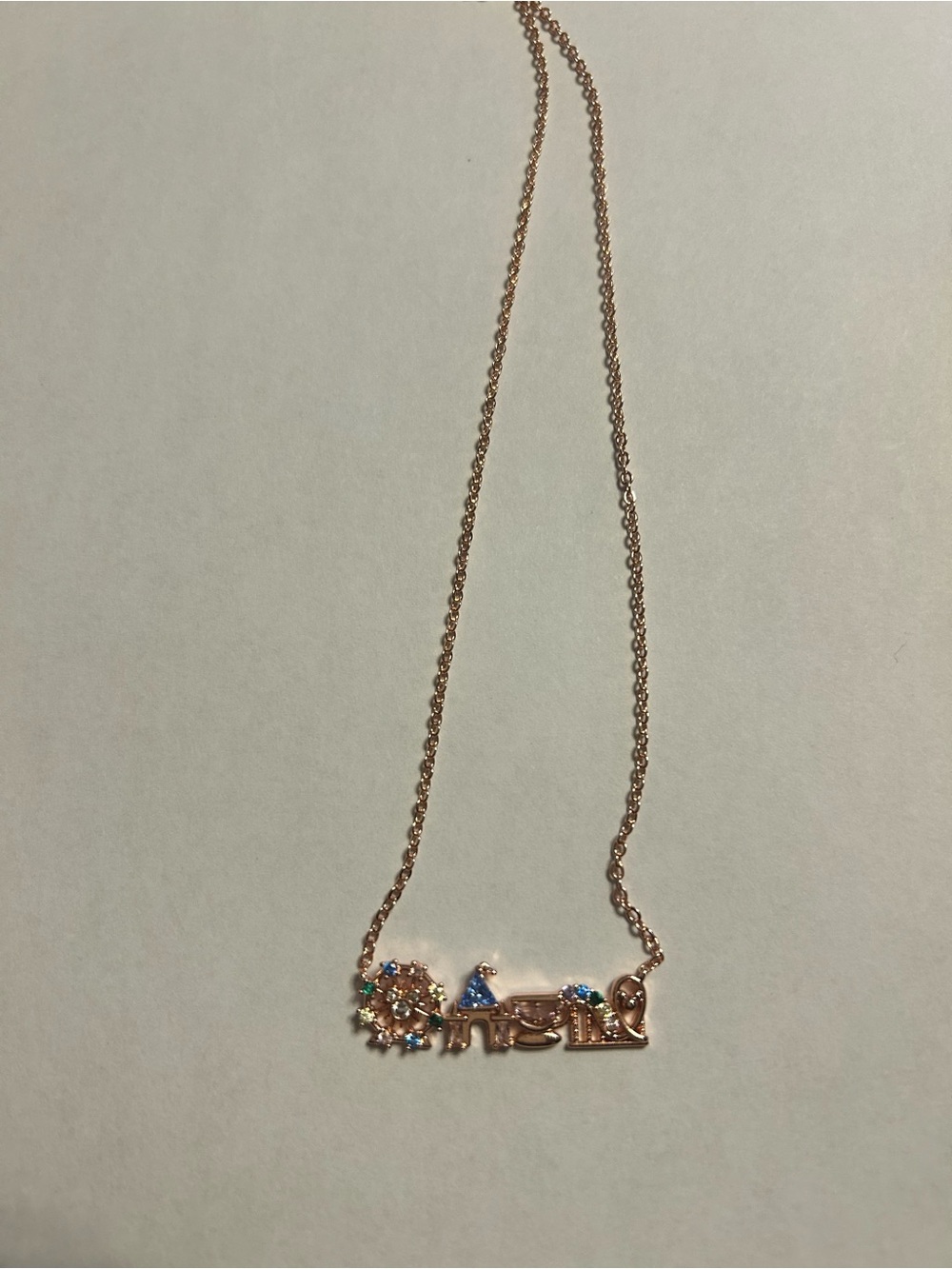 Rose Gold Nameplate Necklace with Multicolor Stones